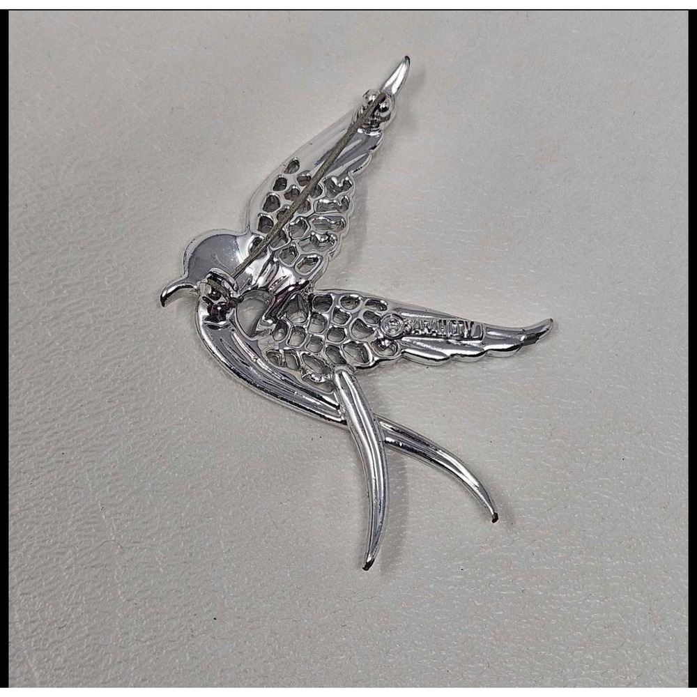 Vintage Sarah Coventry Silver Tone Swallow Bird Brooch Pin 2.5 Inch Openwork - Picture 2 of 3